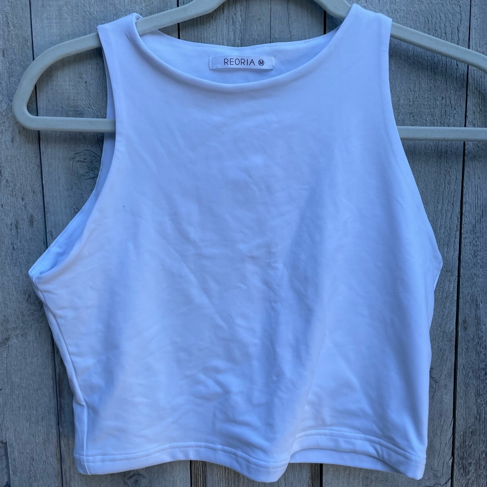 High neck white cropped tank top